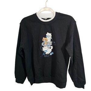 Vintage Black Stacked Cat Kitten Sweatshirt Womens M/L Grandmacore 90s